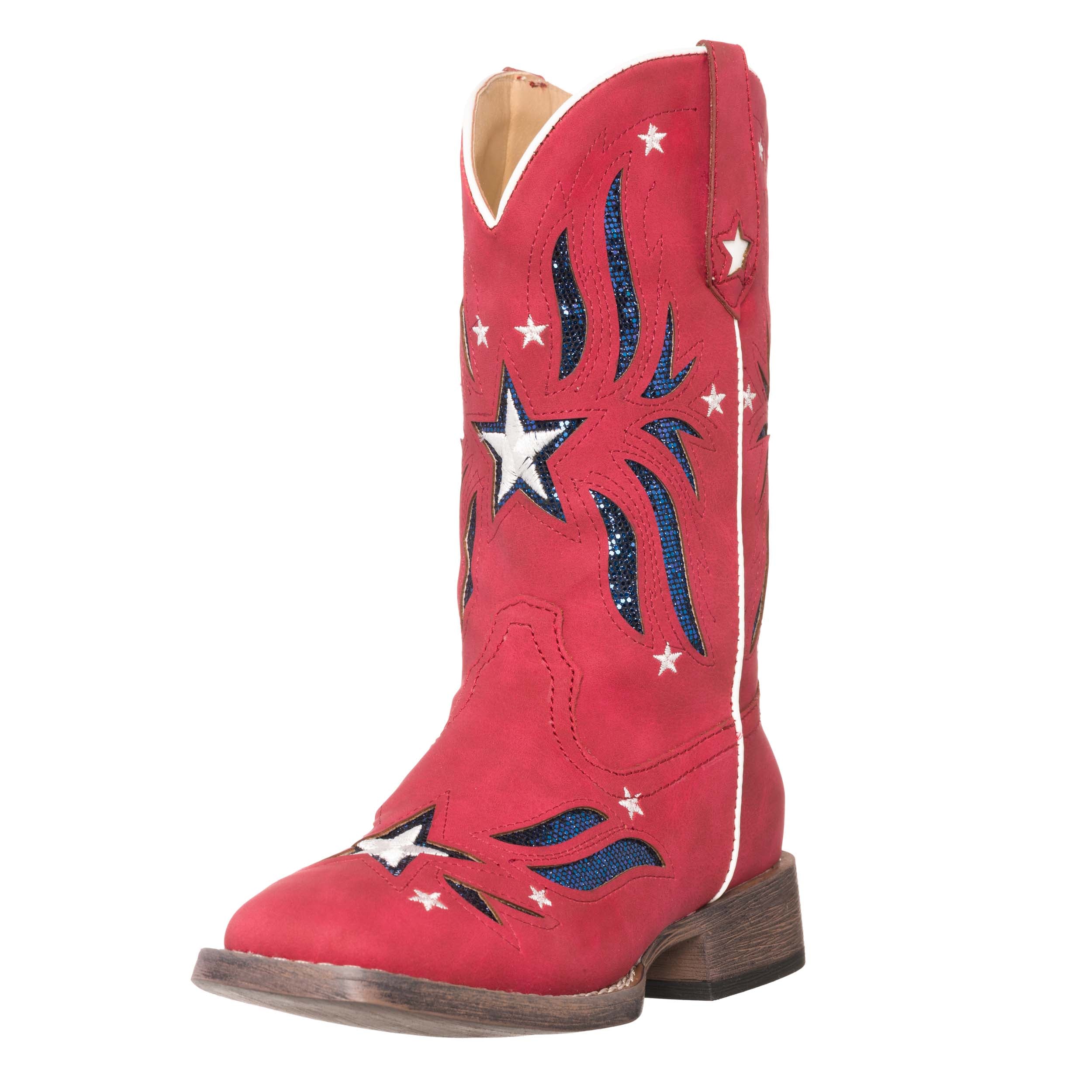 Children Western Kids Cowboy Boot Star Glitter Red Americana