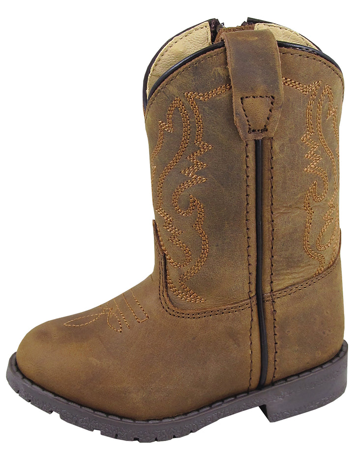 Smoky Mountain Toddler Hopalong Brown Distressed Cowboy Boot with Zipper - westernoutlets