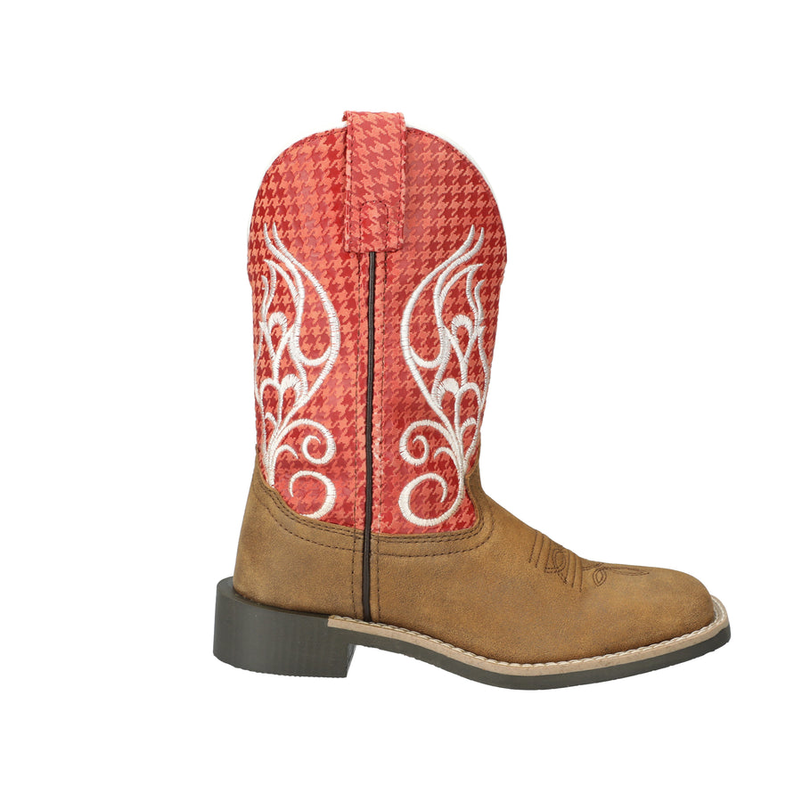 Kid's Rodeo Brown Distress/Rust Leather Western Boot with White Embroidery