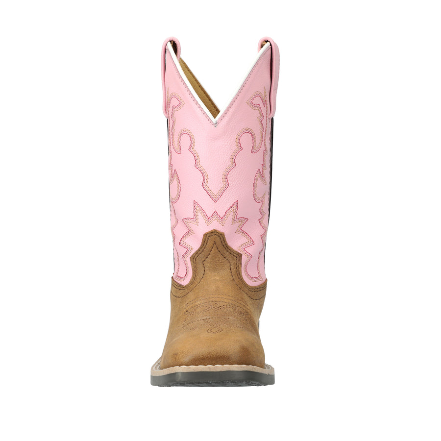 Kid's Addison Vintage Brown/Pink Leather Western Boot