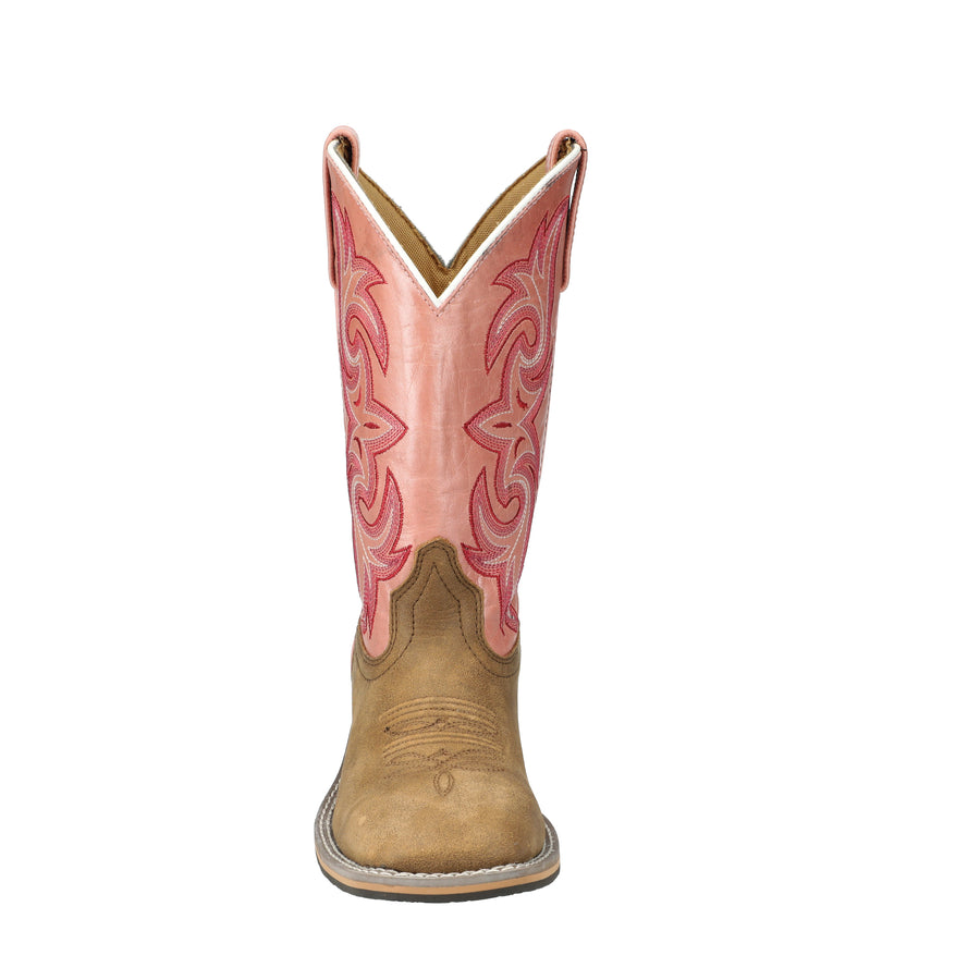 Women's Olivia Brown Distress/Pearl Pink Leather Western Boot