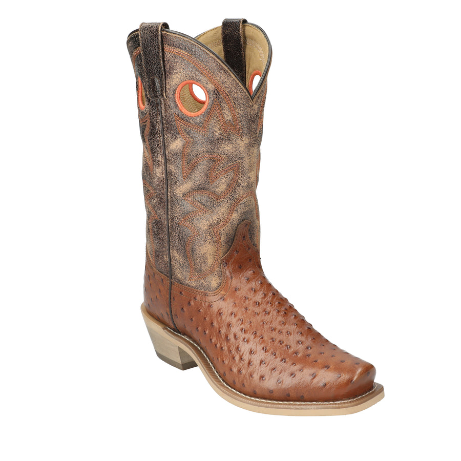 Men's Santa Fe Cognac Ostrich Print/Vintage Brown Leather Western Boot