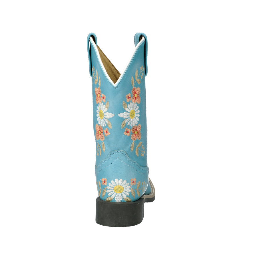 Kid's Desert Flowers Turquoise Leather Western Boot with Embroidery