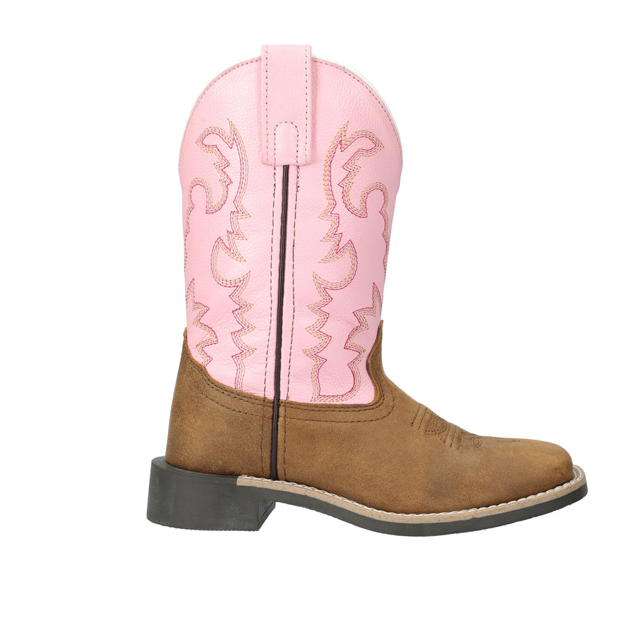 Kid's Addison Vintage Brown/Pink Leather Western Boot