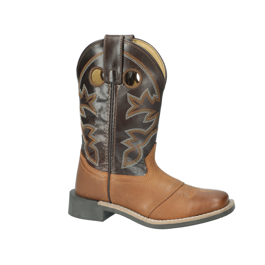 Kid's Jake Brown/Dark Brown Leather Western Boot with Saddle Vamp