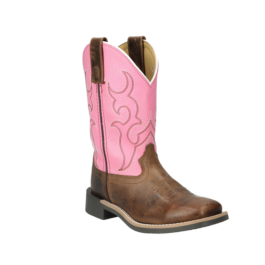 Kid's Jasmine Brown Oil Distress/Pink Leather Western Boot