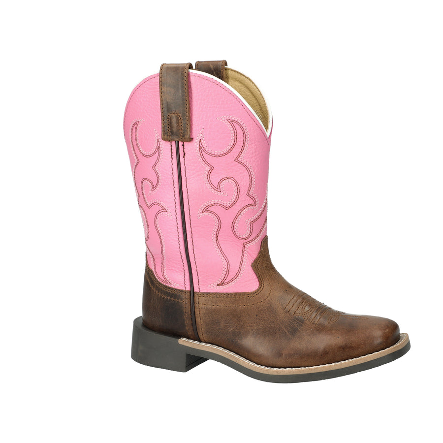 Kid's Jasmine Brown Oil Distress/Pink Leather Western Boot