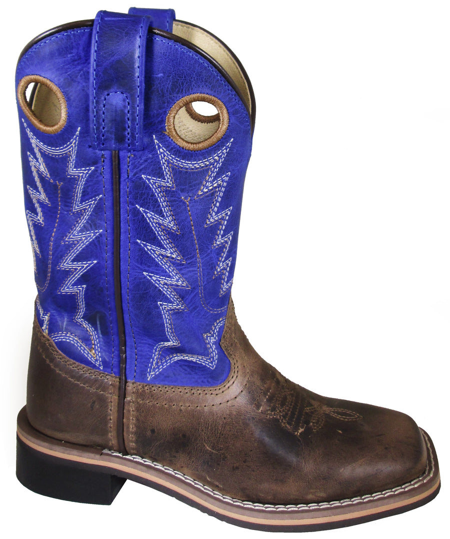 Smoky Children Dusty Brown Oil Distress, Blue Western Cowboy Boot
