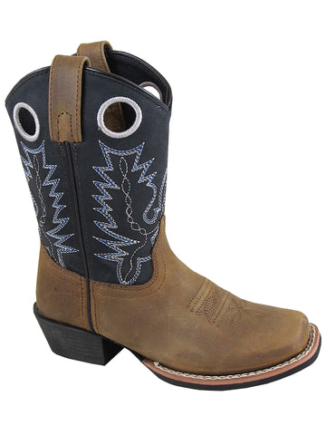 Smoky Mountain Childs Western Mesa Square Toe Boots Brown Distress/Black