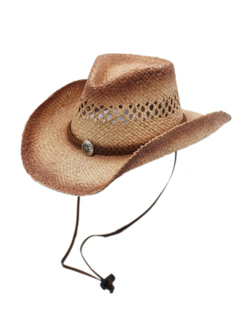 Silver Canyon Men's Tucson Raffia Straw Cowboy Sun Hat w/ Chin Strap - Natural