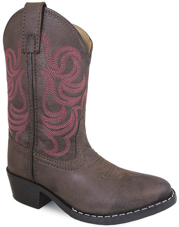 Smoky Mountain Girls Brown with Pink Stitch Monterey Western Cowboy Boots