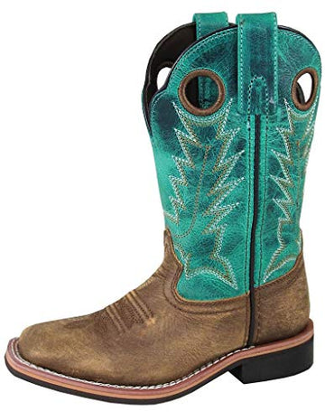 Smoky Children's Kid's  Jesse Brown Distress and Turquoise Leather Western Cowboy Boot