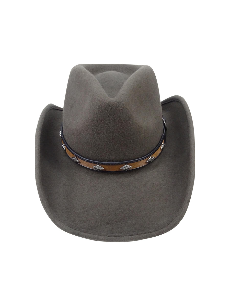 Western Hat Band for Cowboy Hats by Silver Canyon, Brown Leather with Horsehair and Diamond Concho