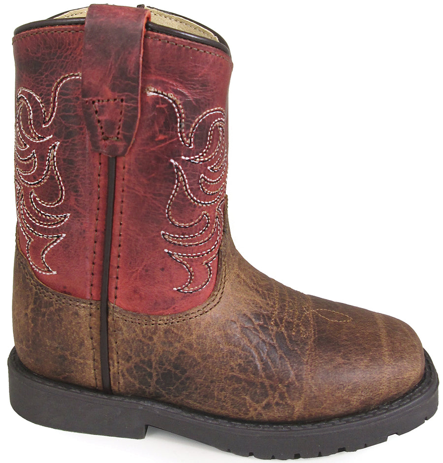 Smoky Children Jesse Leather Cowboy Boot,Brown/Burnt Apple