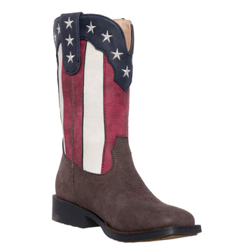 Children Western Kids Cowboy Boot, Americana Flag Square Toe, Austin by Silver Canyon, Boys, Girls