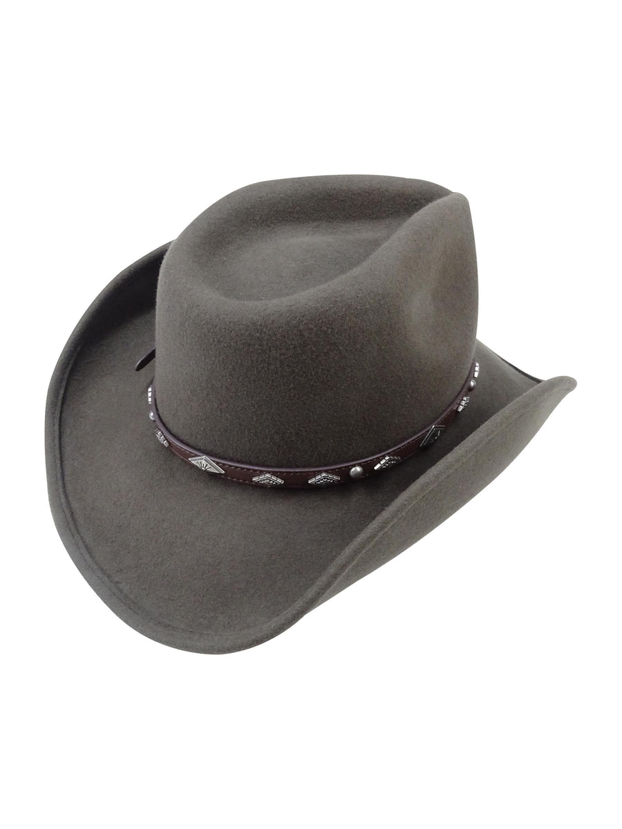 Western Hat Band for Cowboy Hats by Silver Canyon, Vegan Leather with Antiqued Diamond Concho and Studs