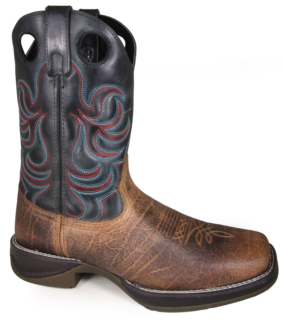 Smoky Men Benton Brown, Black Leather Western Cowboy Boot
