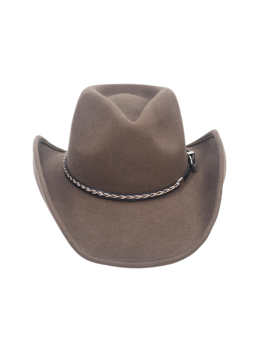 Western Hat Band for Cowboy Hats by Silver Canyon, Black Leather with Tan, Brown, Natural Braided Horsehair