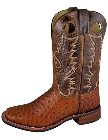 Smoky Mountain Men's Danville Pull On Stitched Textured Square Toe Cognac/Brown Crackle Boots