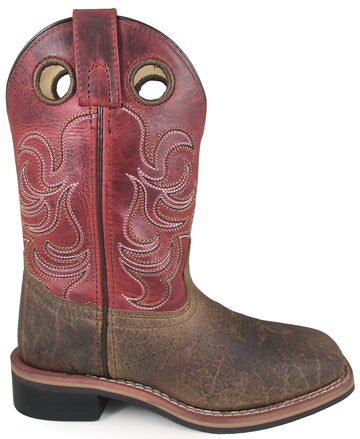 Smoky Children Jesse Leather Cowboy Boot,Brown/Burnt Apple