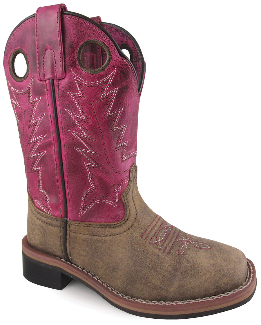 Smoky Girl Tracie Distress Leather Cowboy Boot, Brown Distress/Pink Distress