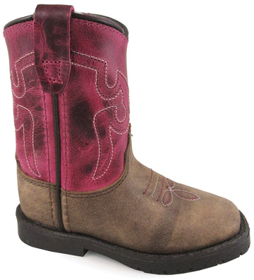 Smoky Girl Autry Distress Leather Cowboy Boot,Brown Distress/Pink Distress