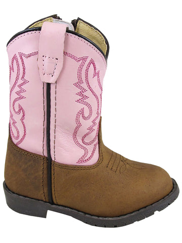 Smoky Mountain Toddler Hopalong Pink/Brown Distressed Cowboy Boot with Zipper