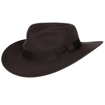 Men’s Indiana Outback Fedora Hat |Brown Crushable Wool Felt by Silver Canyon