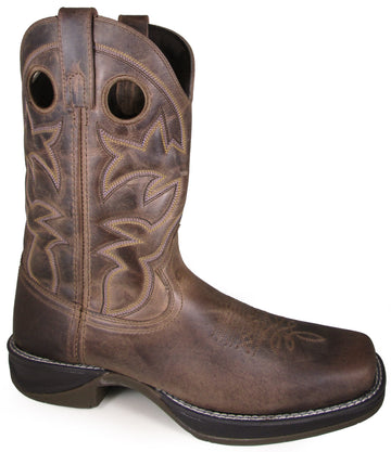 Smoky Men Benton Brown Waxed Distress Leather Western Cowboy Boot