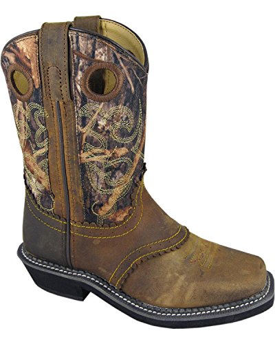 Smoky Children's Kid's Brown Oil Distress and Camo Square Toe Western Cowboy Boot