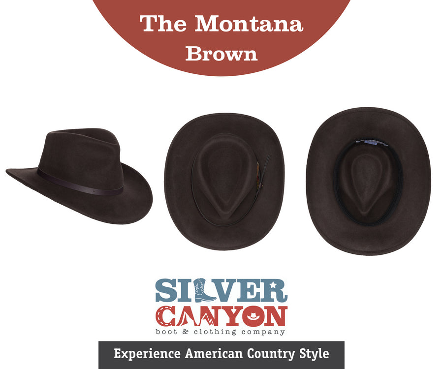Men’s Outback Wool Cowboy Hat |Montana Brown Crushable Western Felt By Silver Canyon