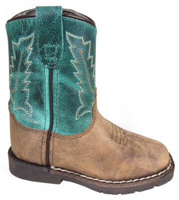 Smoky Toddler Autry Brown Distress, Turquoise Western Cowboy Boot With Side Zipper