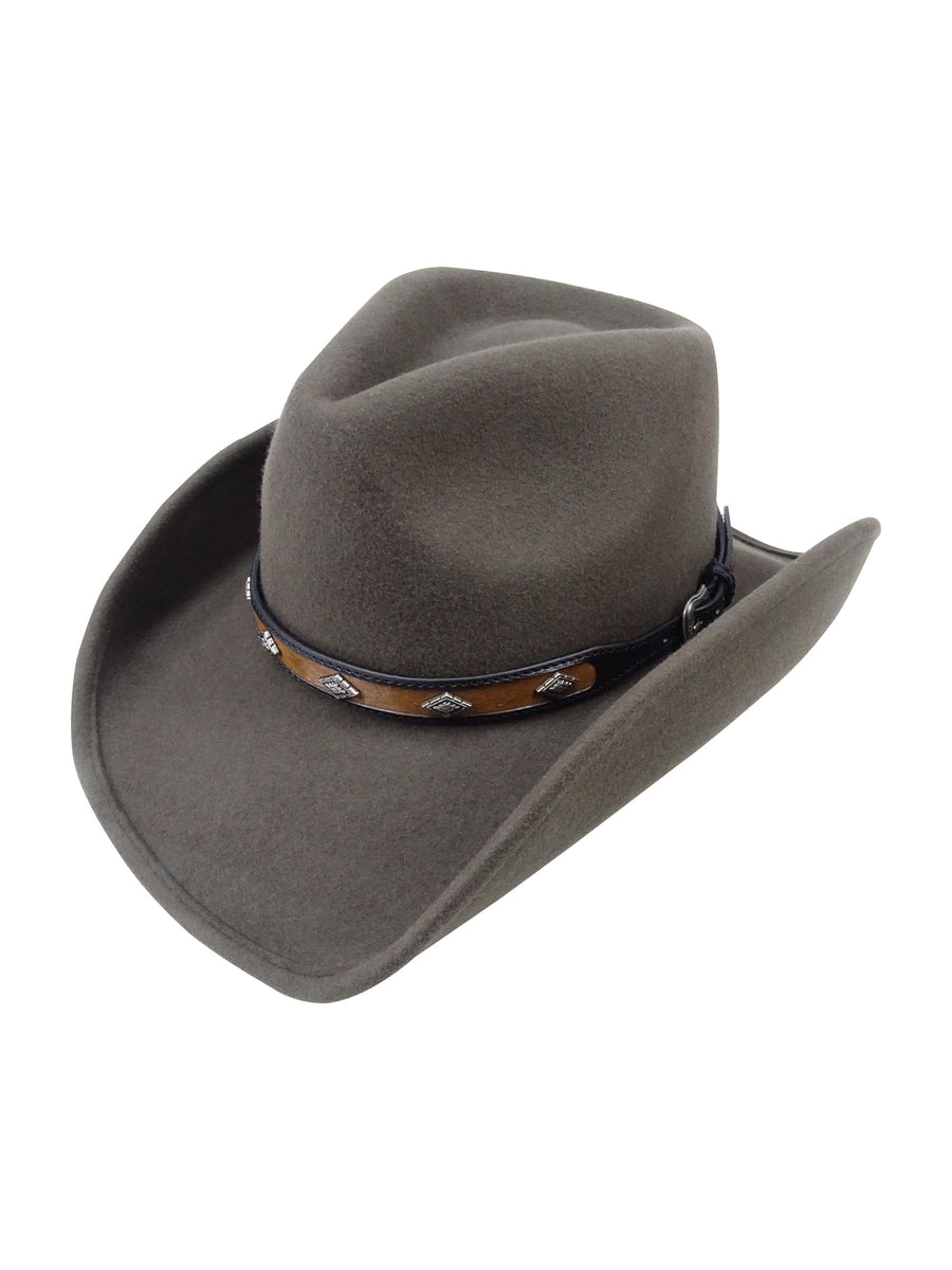 Western Hat Band for Cowboy Hats by Silver Canyon, Brown Leather with Horsehair and Diamond Concho