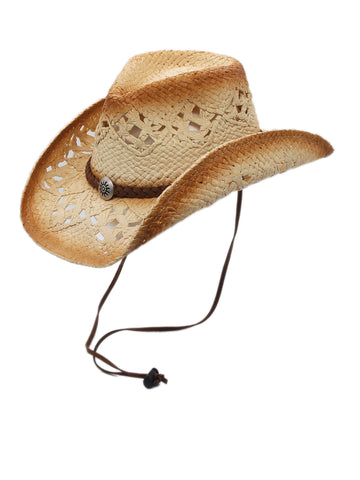 Silver Canyon Men's Sonoma Raffia Straw Cowboy Sun Hat w/ Chin Strap - Natural