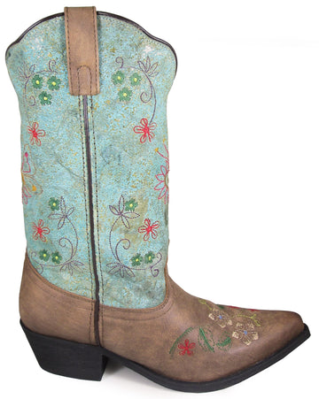 Smoky Mountain Women Autumn Brown Distress, Turquoise Leather Western Cowboy Boot