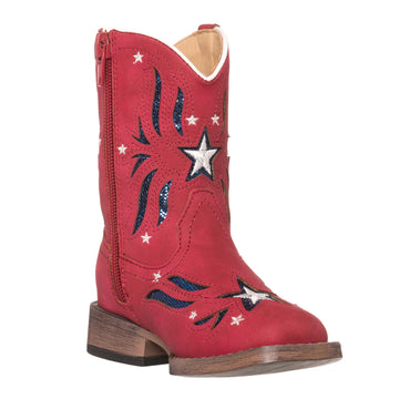 Children Western Kids Cowboy Boot | Star Glitter Toddler Red Americana Flag for Girls by Silver Canyon