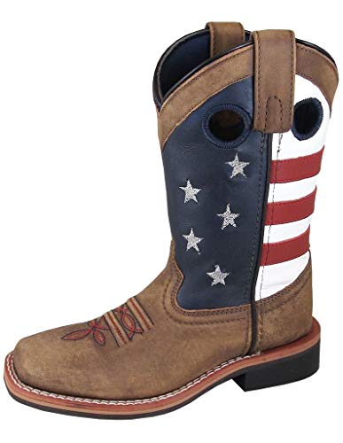 Smoky Children's Kid's  Stars And Stripes Vintage Brown Leather Western Cowboy Boot