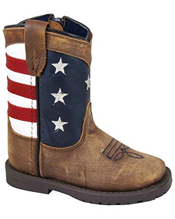 Smoky Children's Kid's  Stars And Stripes Vintage Brown Leather Western Cowboy Boot