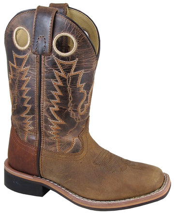 Smoky Children Autry Distress Brown Crackle Leather Cowboy Boot,Brown Distress/Brown Crackle