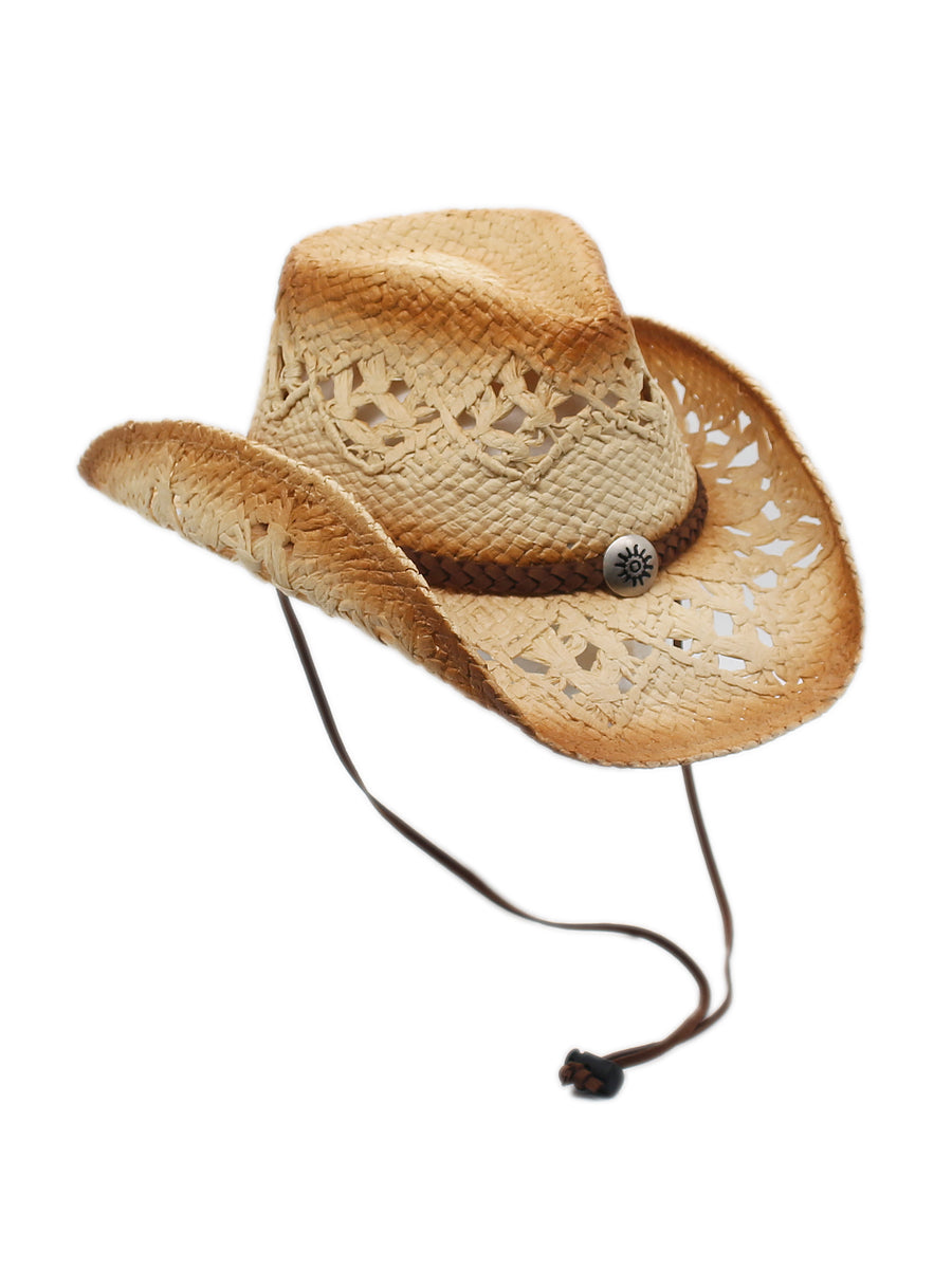 Silver Canyon Men's Sonoma Raffia Straw Cowboy Sun Hat w/ Chin Strap - Natural