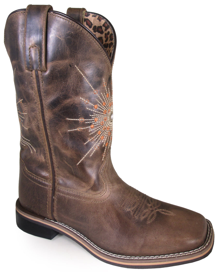 Smoky Mountain Women Sunburst Brown Waxed Distress Leather Western Cowboy Boot