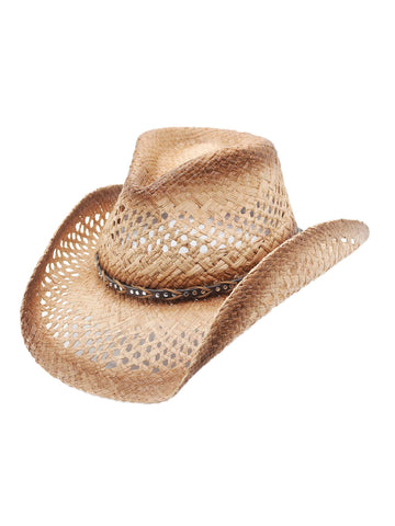 Mesa Raffia Straw Western Cowboy Summer Sun Hat by Silver Canyon, Natural