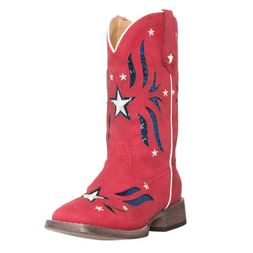 Children Western Kids Cowboy Boot | Star Glitter Red Americana Flag for Girls by Silver Canyon