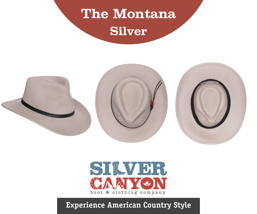Men’s Outback Wool Cowboy Hat |Montana Putty Silver Belly Crushable Western Felt By Silver Canyon