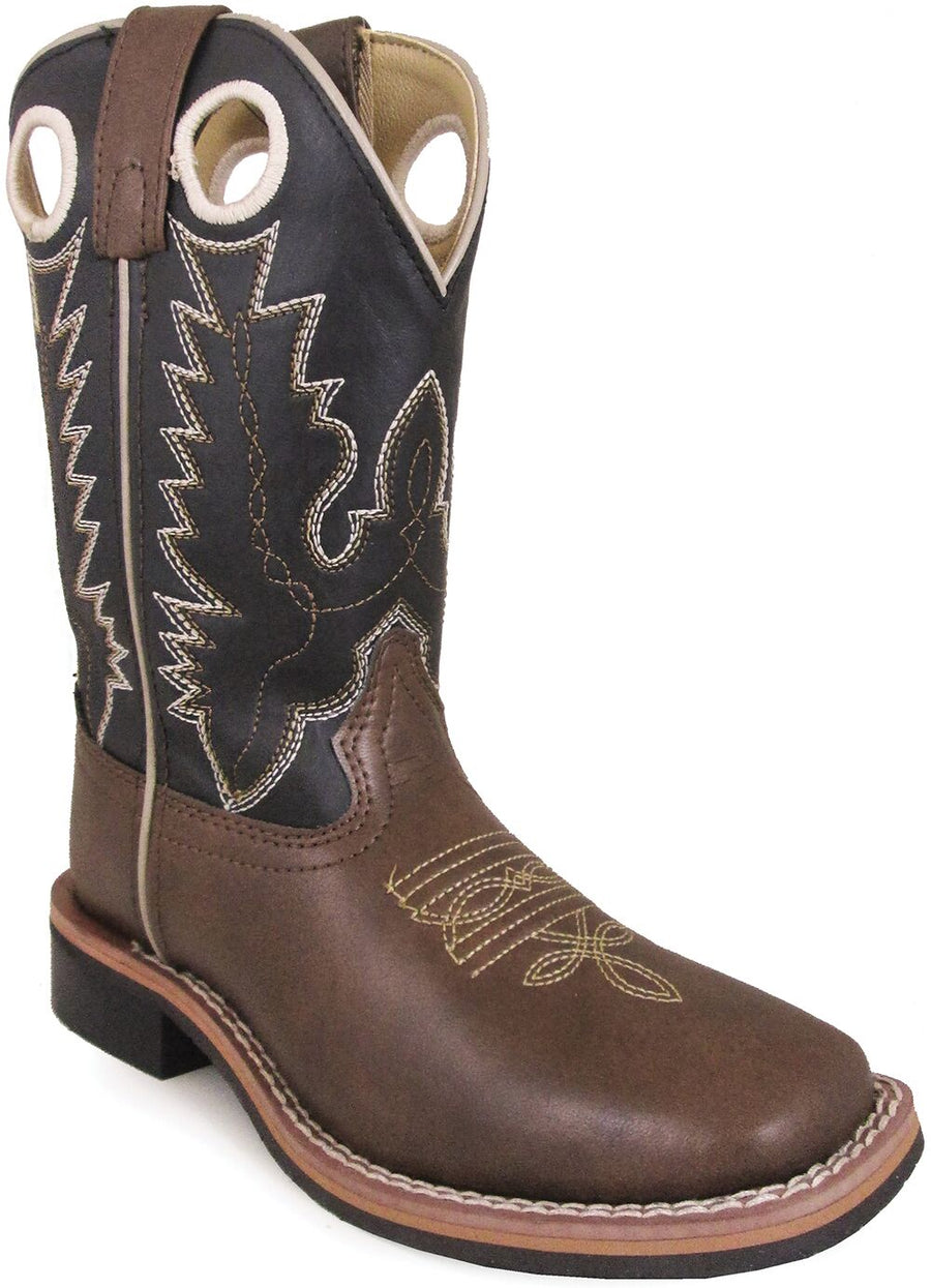 Smoky Mountain Youth Blaze Stitched Design Rubber Sole Square Toe Brown/Black Western Cowboy Boot