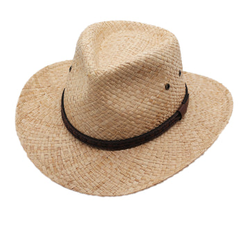 Silver Canyon Mens Chandler Raffia Straw Western Cowboy Fedora Sun Hat - Natural