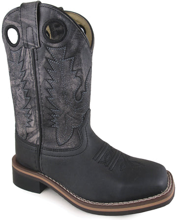 Smoky Children Duke Distress Leather Cowboy Boot, Black/Black Distress