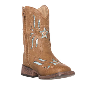 Children Western Kids Cowboy Boot | Star Glitter Toddler Tan Square Toe for Girls by Silver Canyon