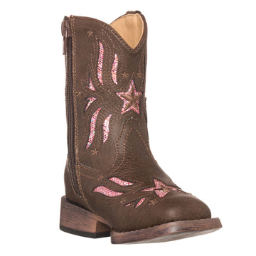 Children Western Kids Cowboy Boot | Star Glitter Toddler Brown Square Toe for Girls by Silver Canyon