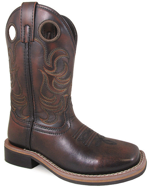 Smoky Mountain Youths' Landry Pull On Stitched Design Square Toe Chocolate Brush Off Boots